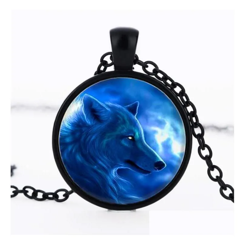  wolf totem time gem pendant necklace necklace sweater chain wfn530 with chain mix order 20 pieces a lot