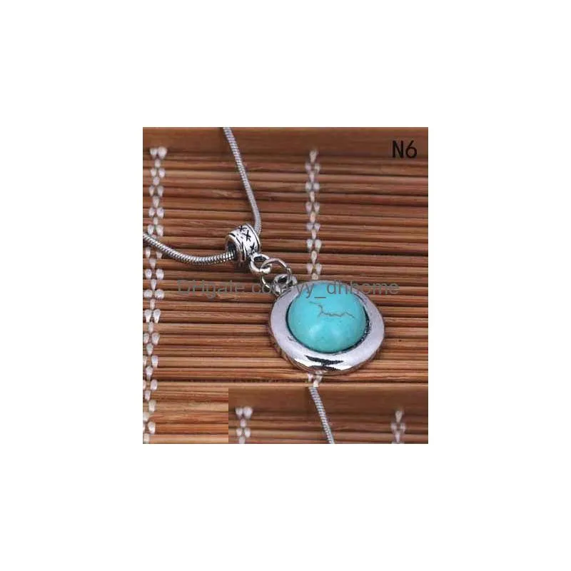 round tibetan silver turquoise necklacewith chain 12 pieces a lot mixed style fashion womens diy european beads pendant necklace