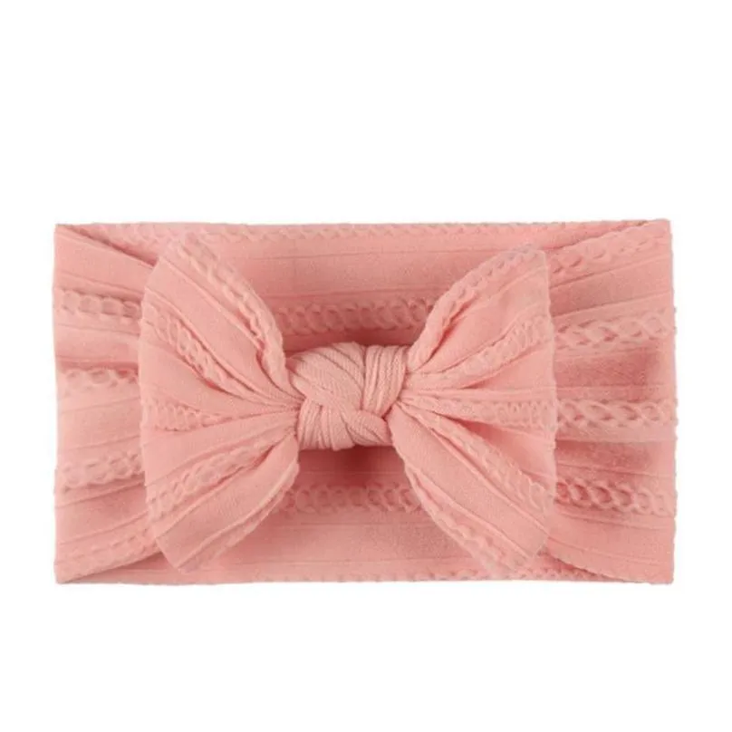 baby headband jacquard bow knot turban nylon toddler girls head wrap solid wide headwear hair accessories 18 colors dw6381