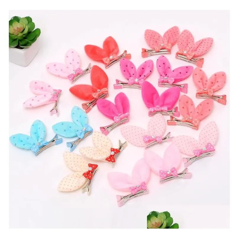 children hairpins head accessories baby hair clips diamond ears rabbit bow girl hairpin fj065 mix order