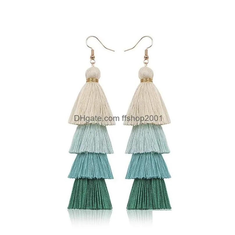 bohemian multi layered fringe statement tassel earrings for women fashion jewelry women long drop dangle earrings mix colors