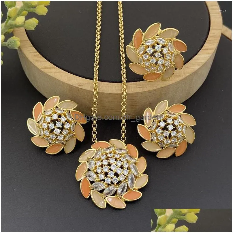 necklace earrings set lanyika fashion jewelry hopeful sunflower drip oil micro inlay with earring and ring for women wedding gift