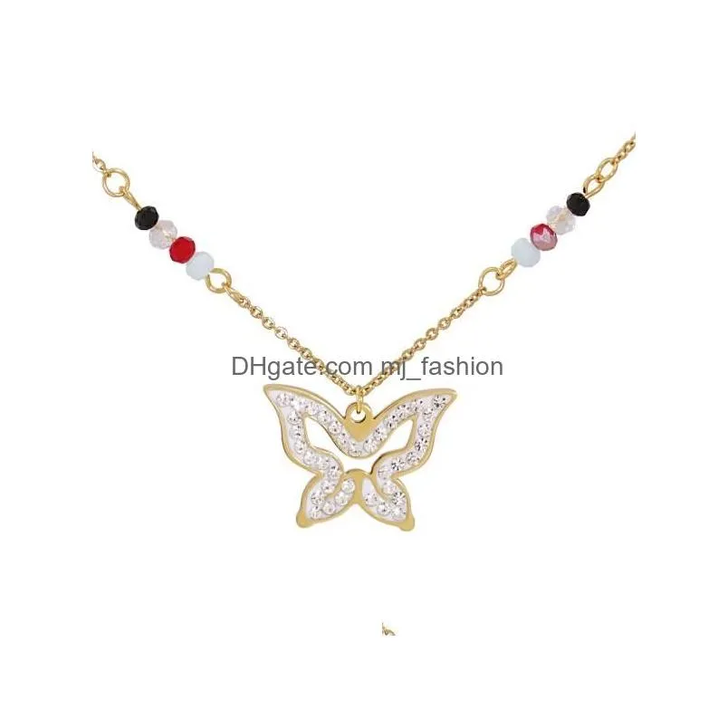 popular fashion butterfly necklace girls rhinestone cross pendant necklaces jewelry gift for women hip hop necklace 6 styles