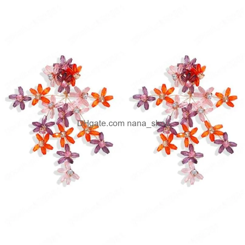 boho colorful crystal flower dangle earring for women trendy elegant flowershaped glass bead drop pendant earrings bijoux