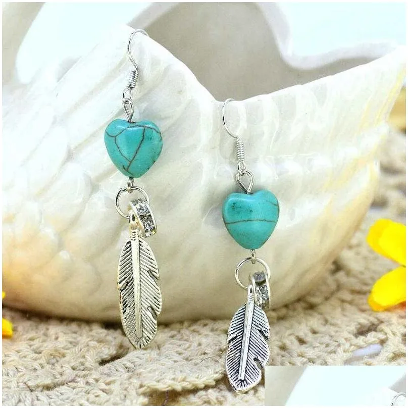 womens heart beads tibetan silver turquoise dangle chandelier earrings gstqe086 fashion gift national style women diy earring