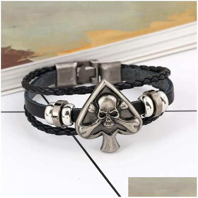 buttoned braided bracelet skull leather necklace gsfb423 mix order slap snap bracelets