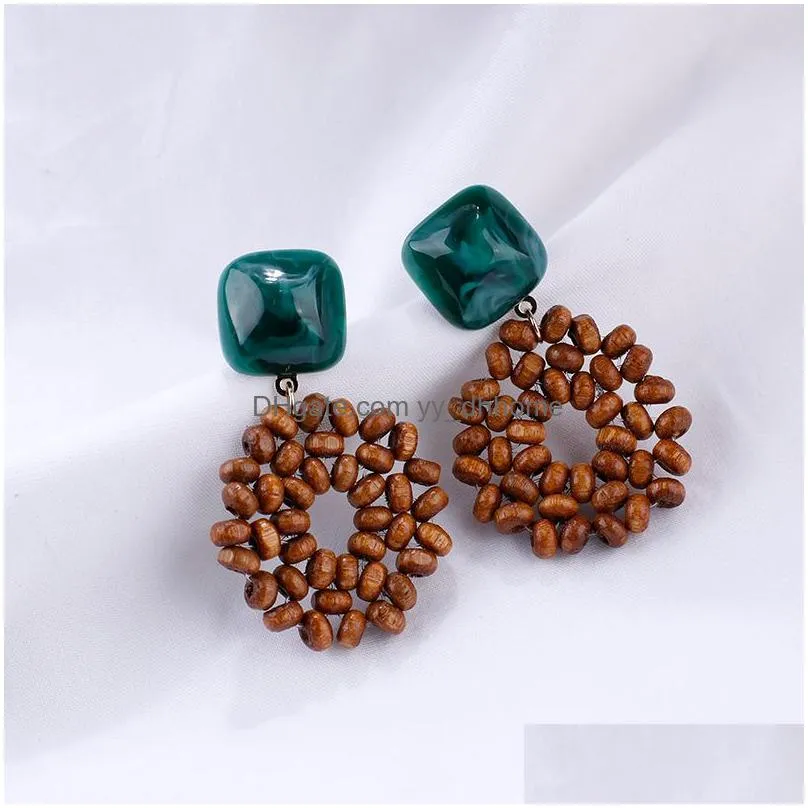  earrings vintage wooden beads drop earrings for women jewelry summer square resin ethnic statement earrings gift