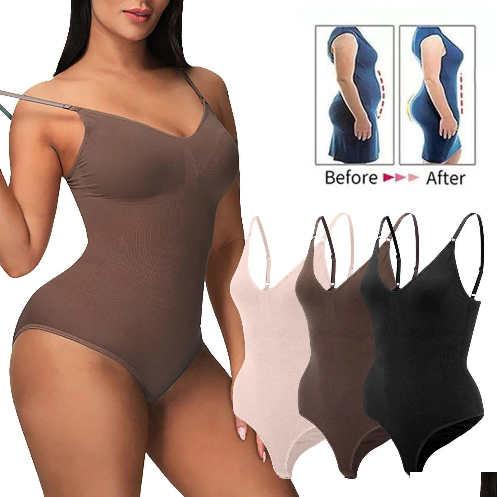 womens shapers seamless shapewear bodysuit for women tummy control butt lifter body shaper invisible under dress slimming strap thong underwear