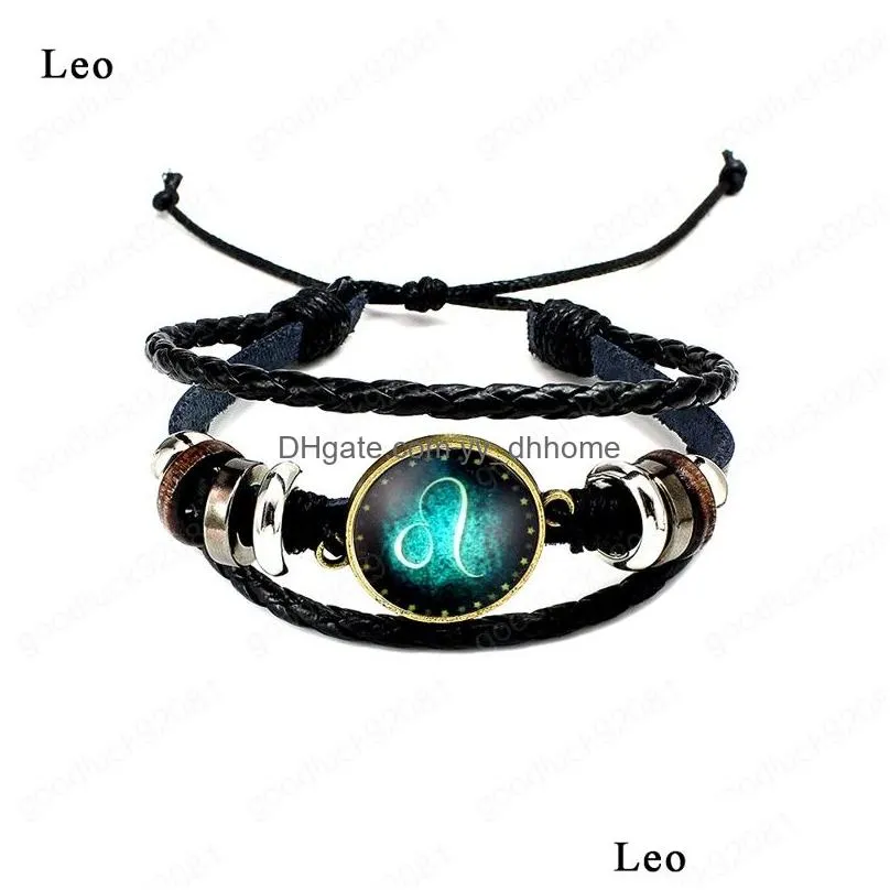 women men leather bracelet 3 layer leather wrap 12 zodiac constellations design bracelets birthday gift jewelry