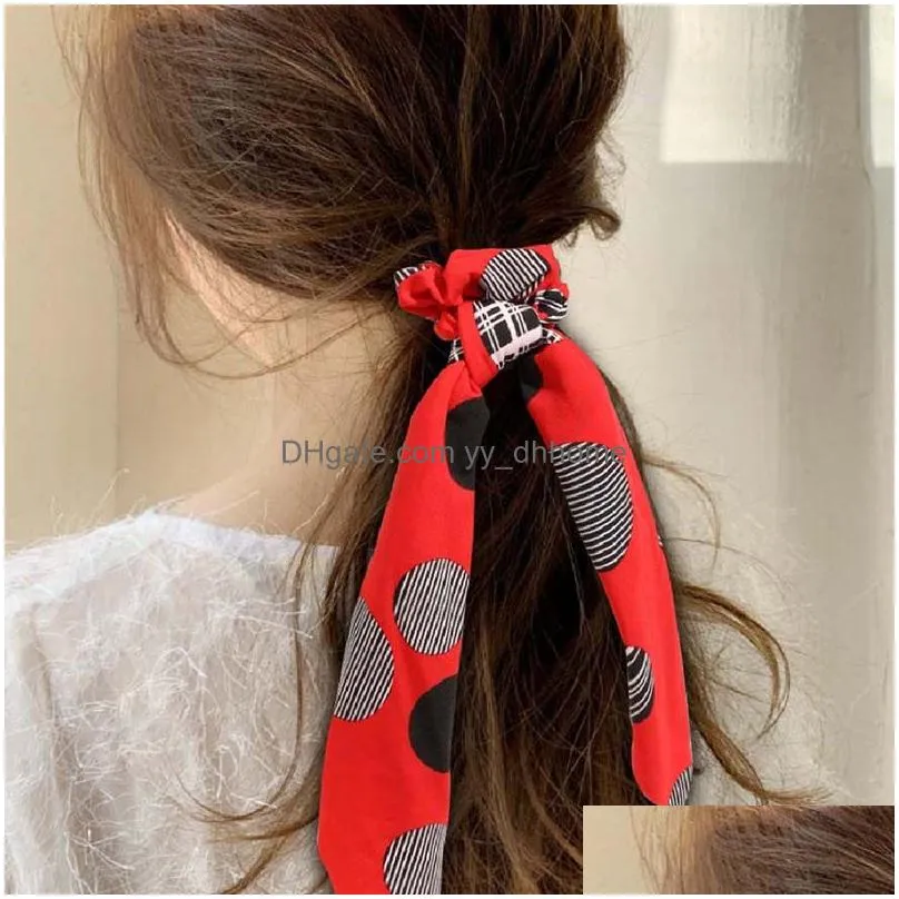 2020 women streamers scrunchies polka dot print elastic hair bands bow hair rope striped ribbon hair ties accessories headwear