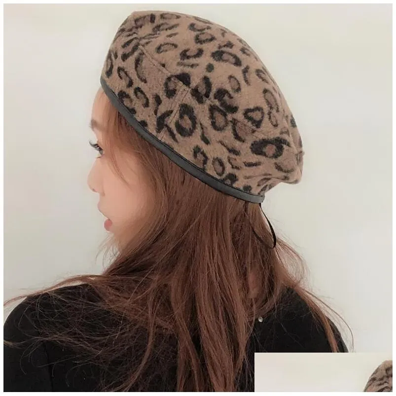  ship autumn and winter ladies woolen personality leopard berets hats caps gsbl008a fashion simple retro elegant painter allmatch octagonal