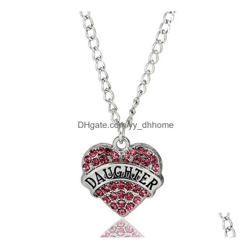 engraved letter peach heart diamond family members mother daughter necklace wfn011 with chain mix order 20 pieces a lot