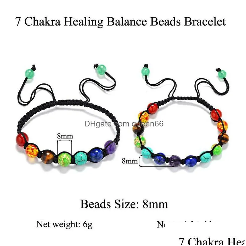 men women 7 chakras bracelet adjustable natural stone yoga beads bracelet bangle healing energy stone bracelet