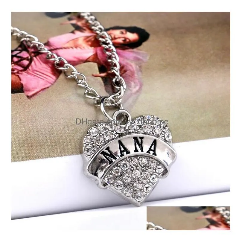 engraved letter peach heart diamond family members mother daughter necklace wfn011 with chain mix order 20 pieces a lot