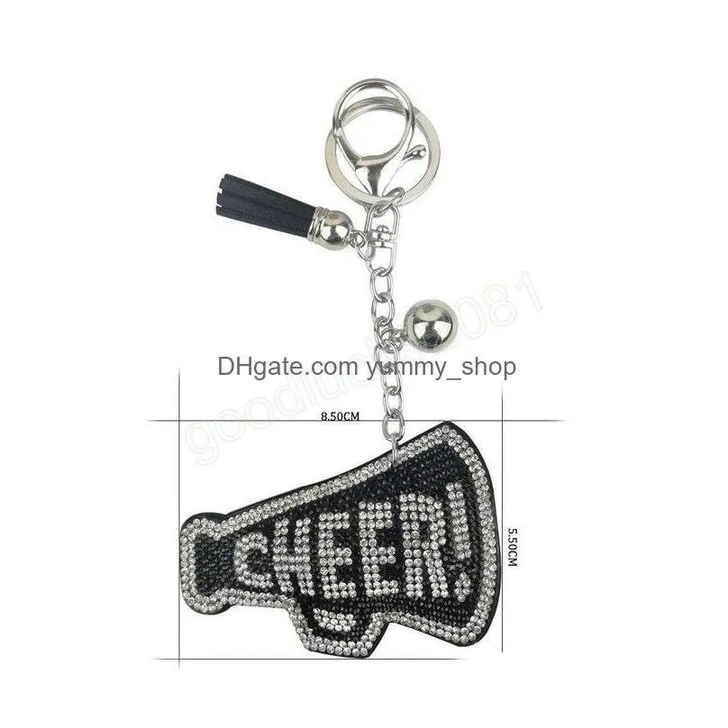  word cheer keychain leather tassel key holders rhinestone key chains keyring charm for women bag car pendant gift