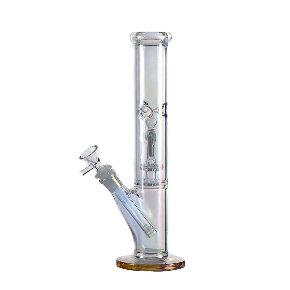 12.5 inch glass water bongs rainbow glass bong luminous beaker bong hookah water pipes with 14mm glass bowl joint downstem for smoking