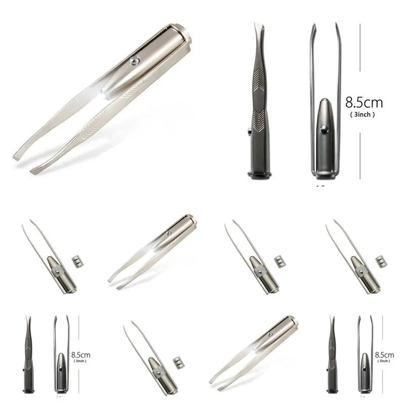 make up beauty tool stainless steel led eyebrow tweezer with smart led light nonslip eyelash eyebrow hair removal tweezers fast ship