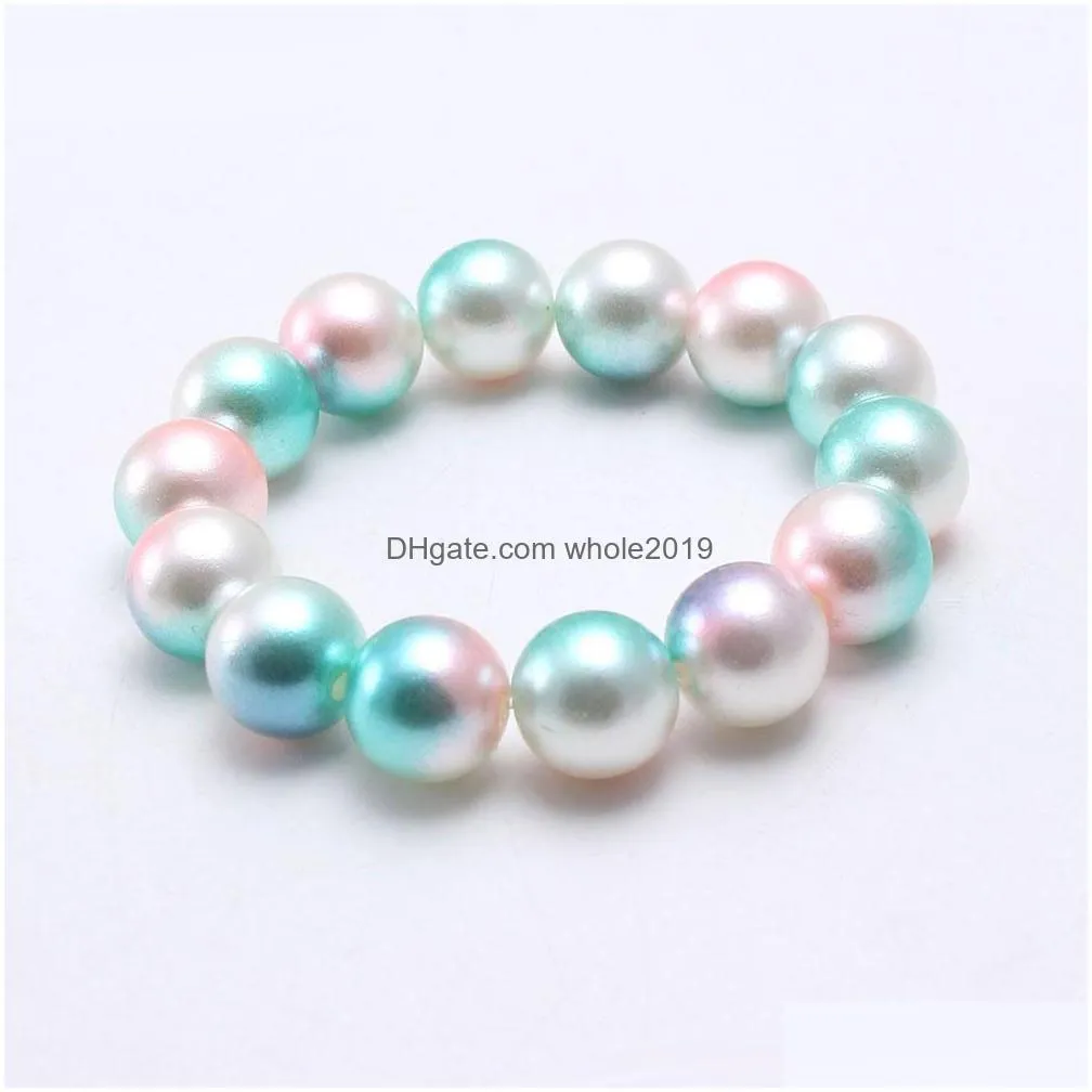 newest design fashion ranbow color beads kid bracelet beautiful imitation pearl kid bracelet children girl bracelet jewelry