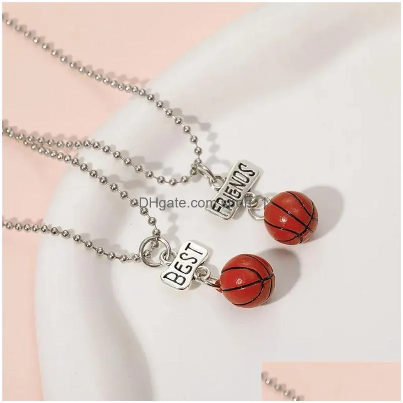 2pcs/set fashion friend letters basketball pendant mens necklace designer south american alloy chokers silver plated man necklaces ingenious jewelry