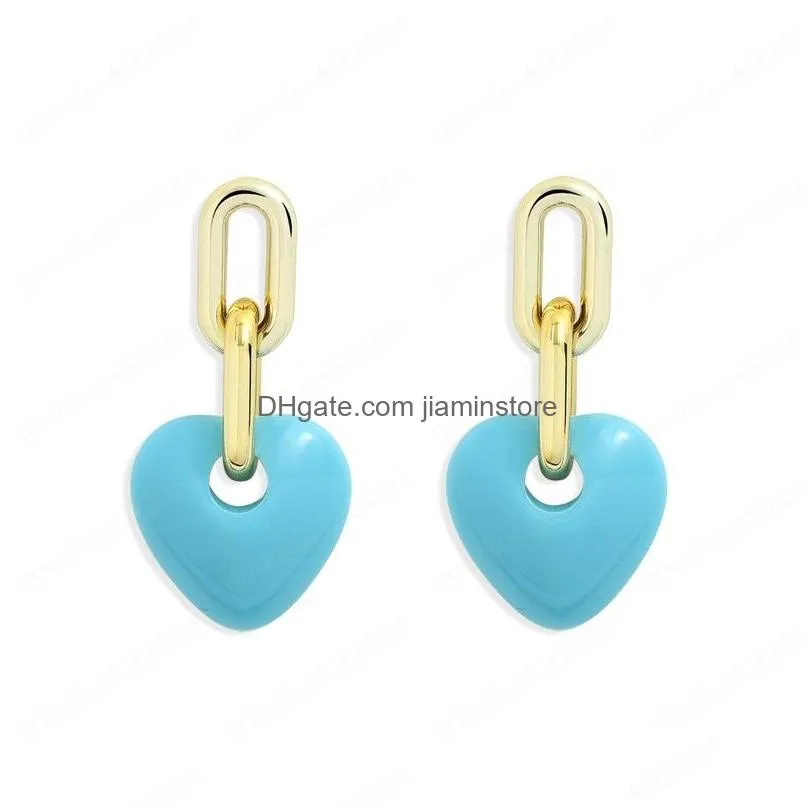 red heart shaped drop chain earrings for women trendy double layer chain irregular earrings jewelry brincos