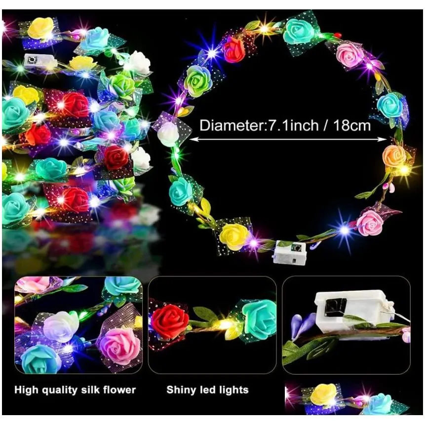 led flower wreath crown hair accessories light up foam rose headband party birthday floral headpiece for women girls wedding beach