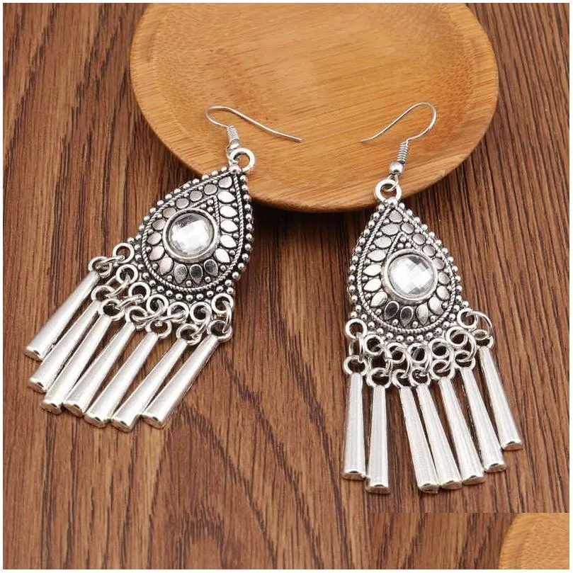 womens water drop tibetan silver dangle chandelier earrings gstqe013 fashion gift national style women diy earring
