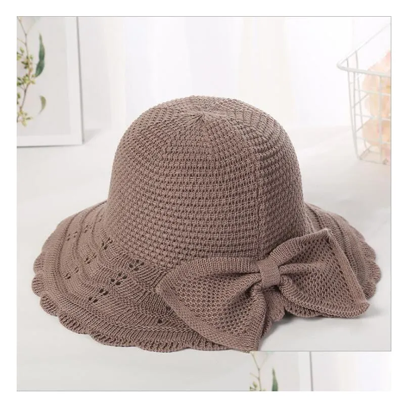 womens fashion sun hat with bow gscm071 dome seaside knitted sunscreen open sunhat caps wide brim hats