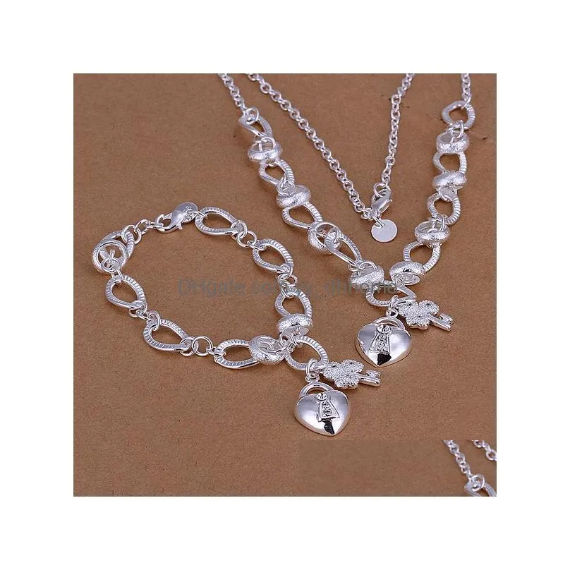brand womens sterling silver plate wedding jewelry sets 925 silver necklace bracelet jewelry set same price 7 diffrent style gts7