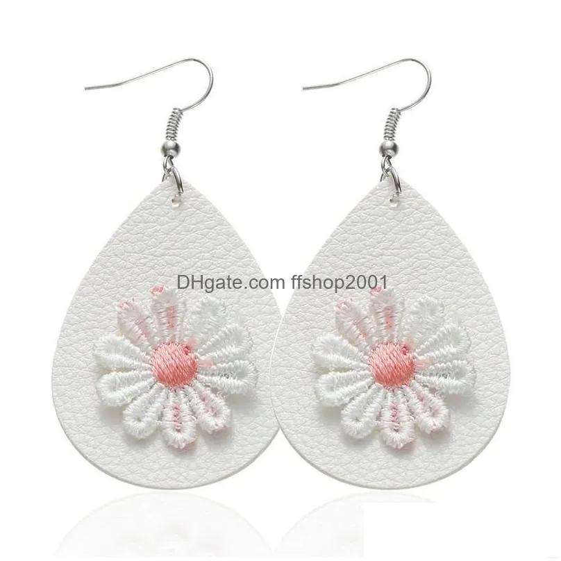 flower pu leather earrings teardrop dangle earrings fashion charm jewelry for women girls