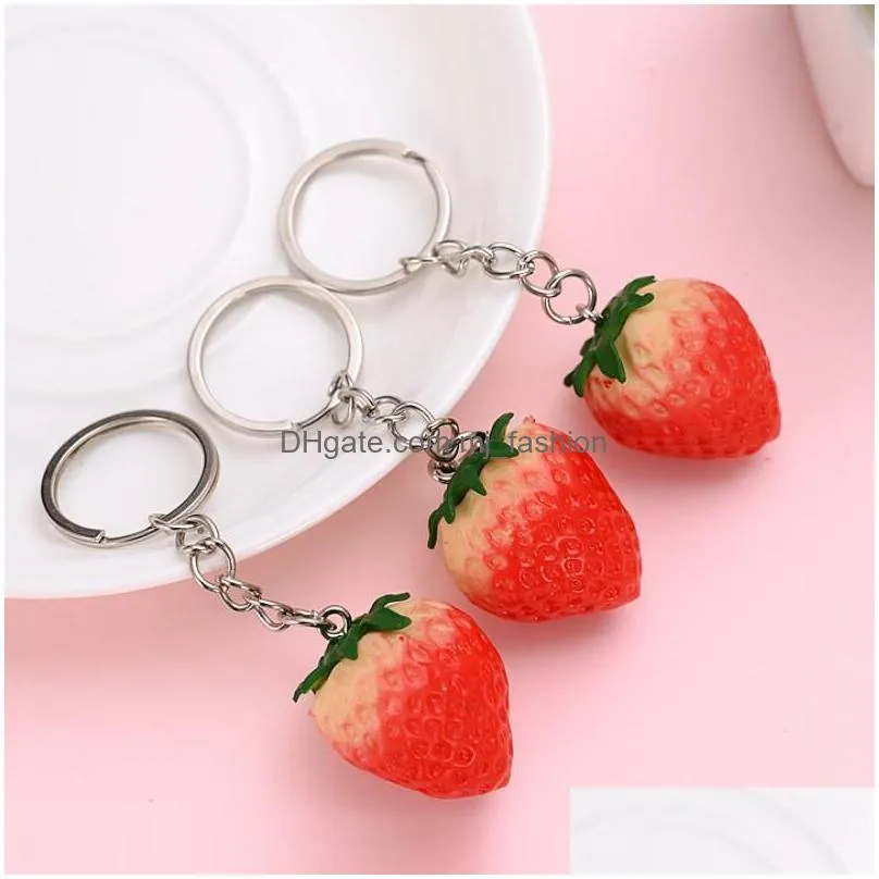 strawberry keychains keyring for women girl jewelry simulated fruit cute car key holder