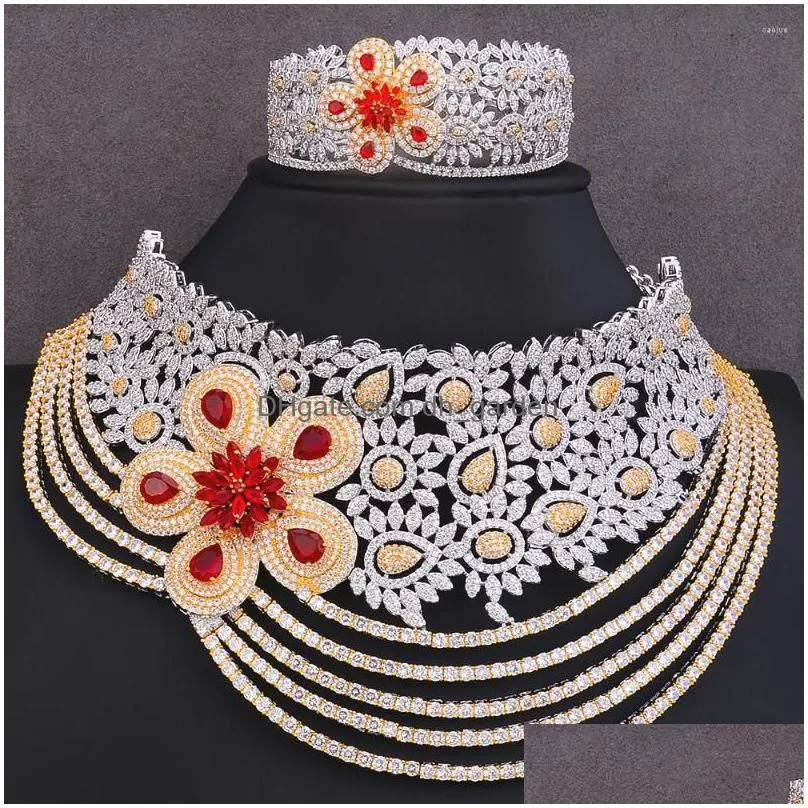 necklace earrings set noble bridal wedding jewelry neckalce ring bangle for women prom party show full cz luxury