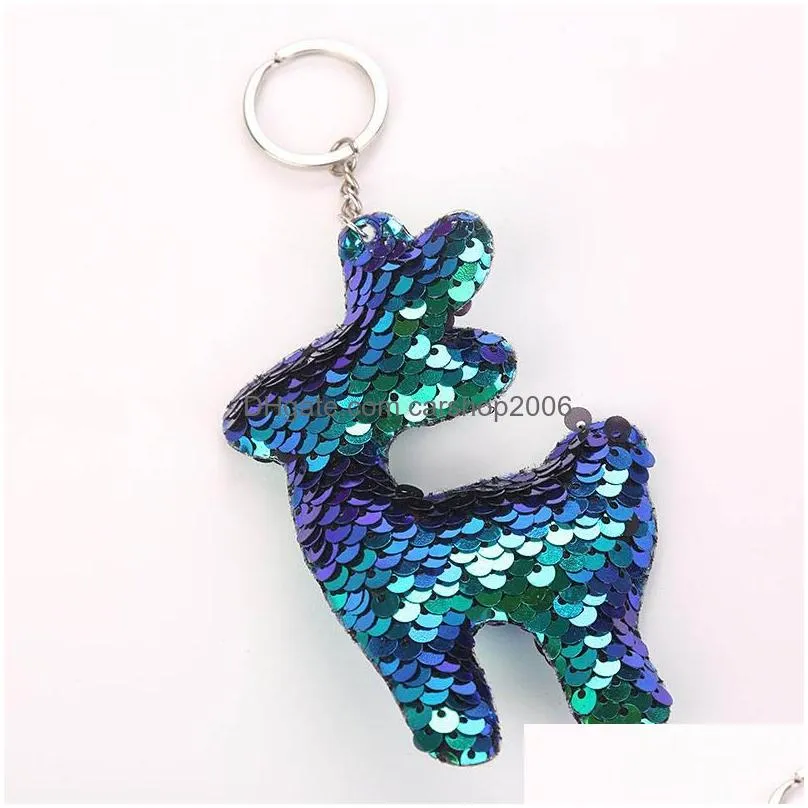 cute shiny small deer keychain creative gift sequins animal key chain keyring for women car bag pendant jewelry key holder