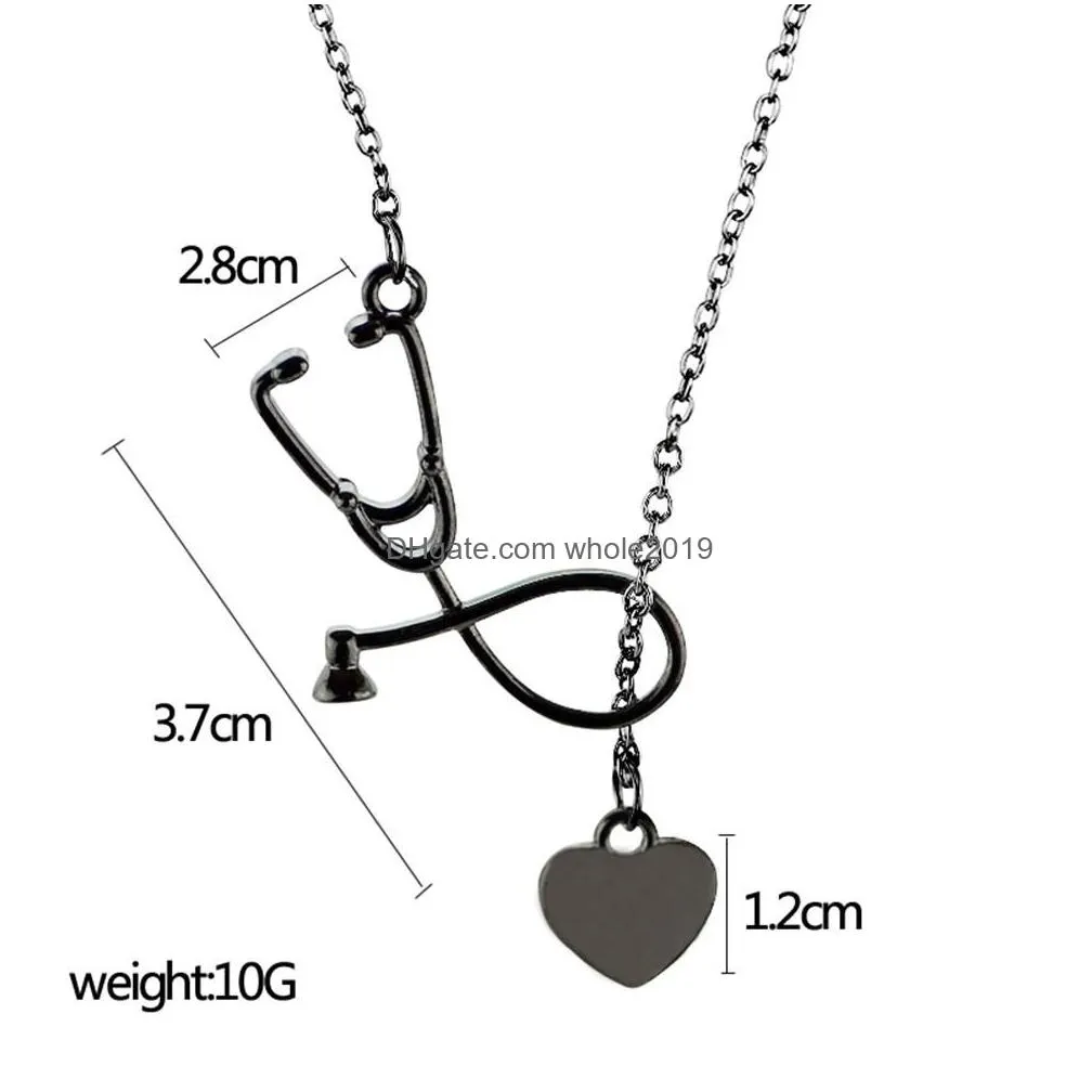 12pcs european and american hot sell stethoscope love heart necklace fashion simple short clavicle chain 4color select