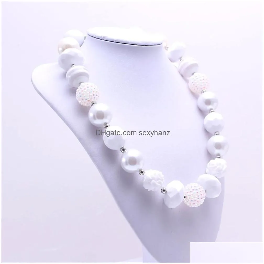  est white color baby kid chunky necklace fashion toddlers girls bubblegum bead chunky necklace jewelry gift for children