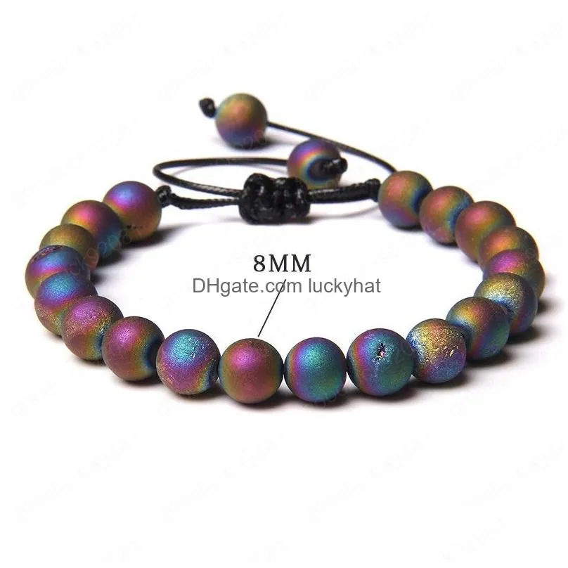 colors natural round agates crystal stone bead adjustable rope length braided bracelet for men women gifts