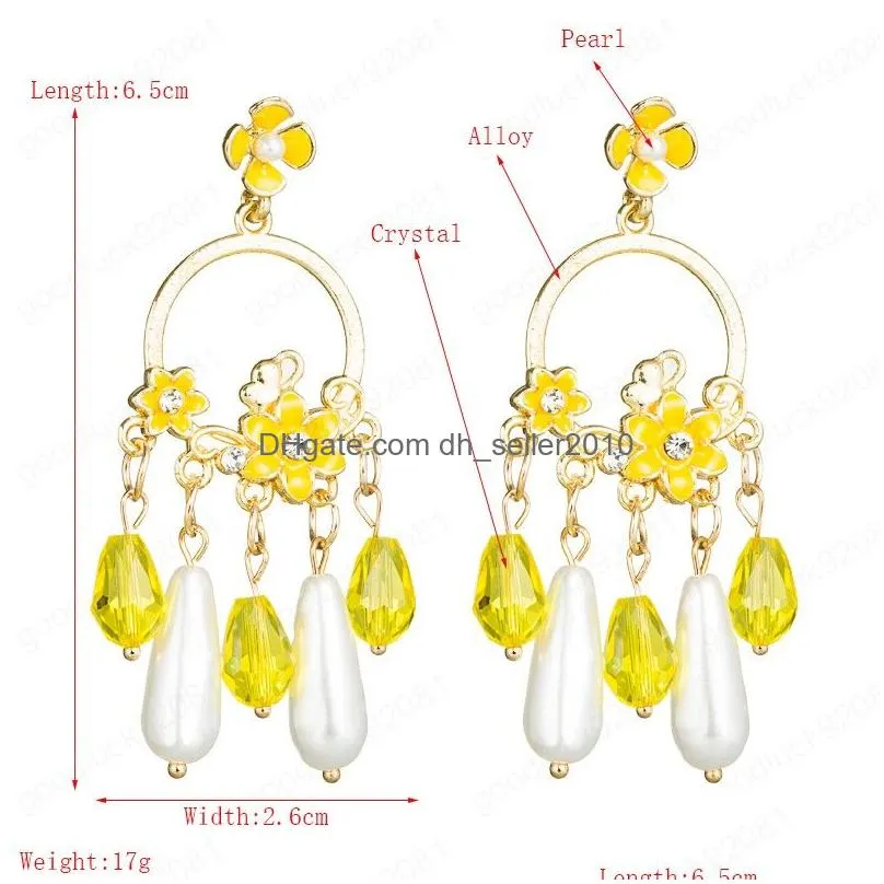 vintage simulated pearl flower dangle earrings for woman elegant hand made crystal statement drop earrings woman party brincos