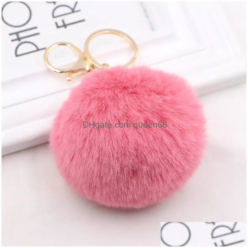 gold imitated rabbit fur ball keychain key chain fur pom pomkey ring key chain for bags