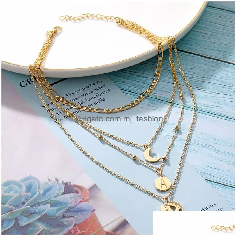 bohemian moon circle map pendant necklace for women fashion multilayer chain necklace geometric collier collares 2020 new