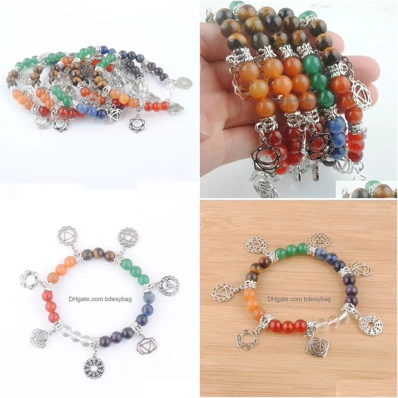 7 chakras reiki gem stone beads strand bracelet jewelry yoga meditation for women k3283