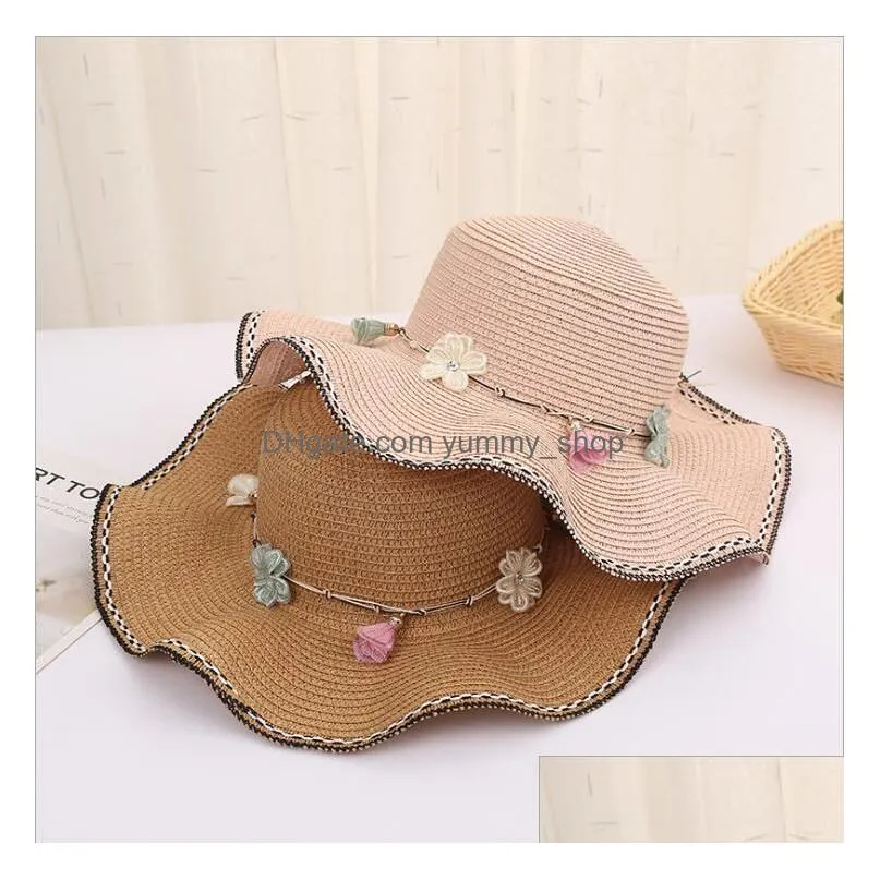 on sale sunly protection ladies along the waves sun hat gscm070a fashion korean style spring and summer straw hat caps wide brim hats