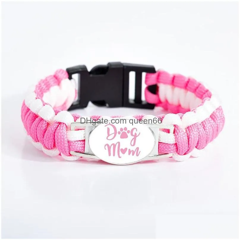 dog cat mom charm bracelets for women mother glass cabochon claw sign pink outdoor sport bangle fashion jewelry in bulk