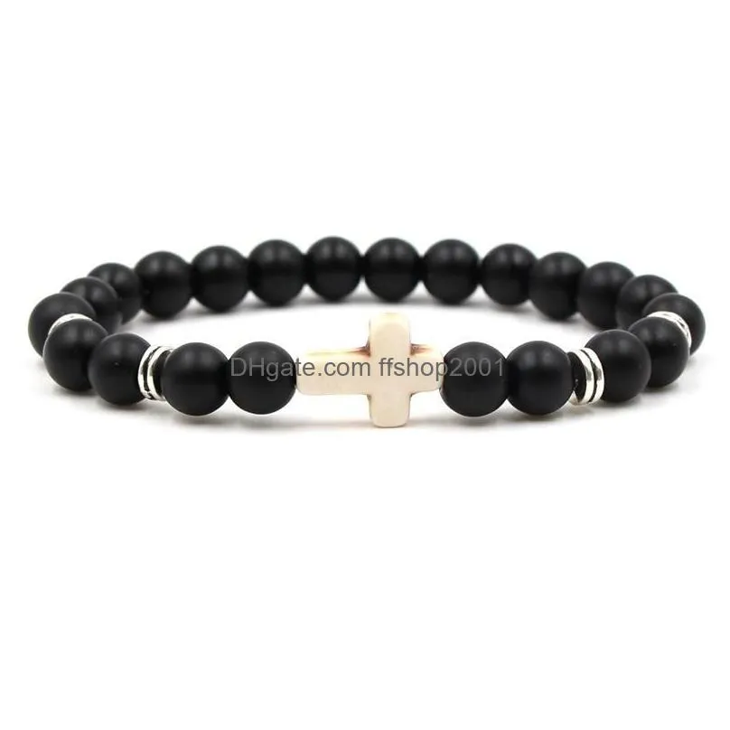  est charm natural stone yoga essential oil diffuser bracelet cross matte beaded bracelets handmade men women couples bracelets