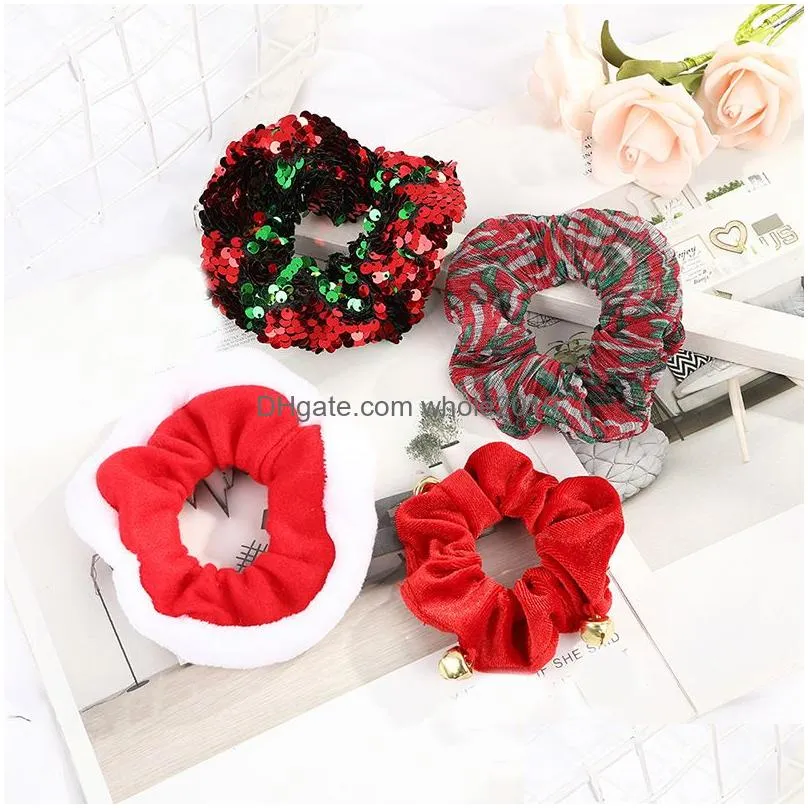 christmas new large velvet sequins scrunchies ponytail holder for women hair ties festival elastic hair bands hair accessories