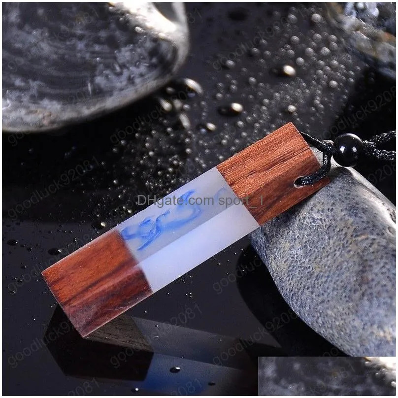 handmade resin wood pendant necklace for women men charm rope chain necklaces birthday gifts