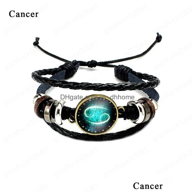 women men leather bracelet 3 layer leather wrap 12 zodiac constellations design bracelets birthday gift jewelry