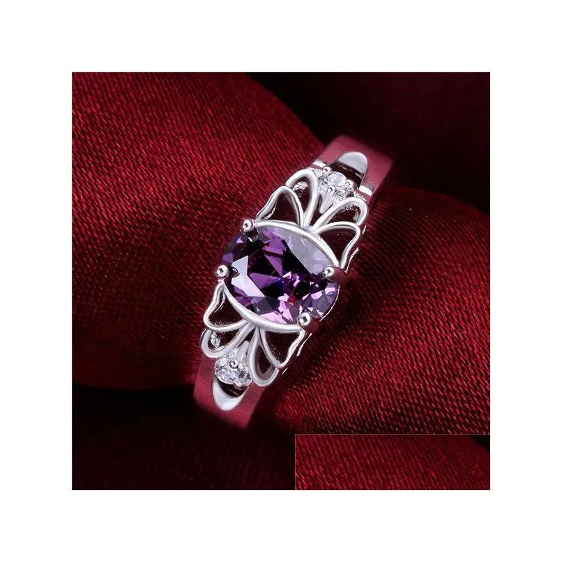 sale 925 silver purple gem hollow ring lace ship gssr550 factory direct sale fashion sterling silver plated finger ring