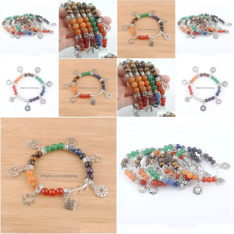 7 chakras reiki gem stone beads strand bracelet jewelry yoga meditation for women k3283