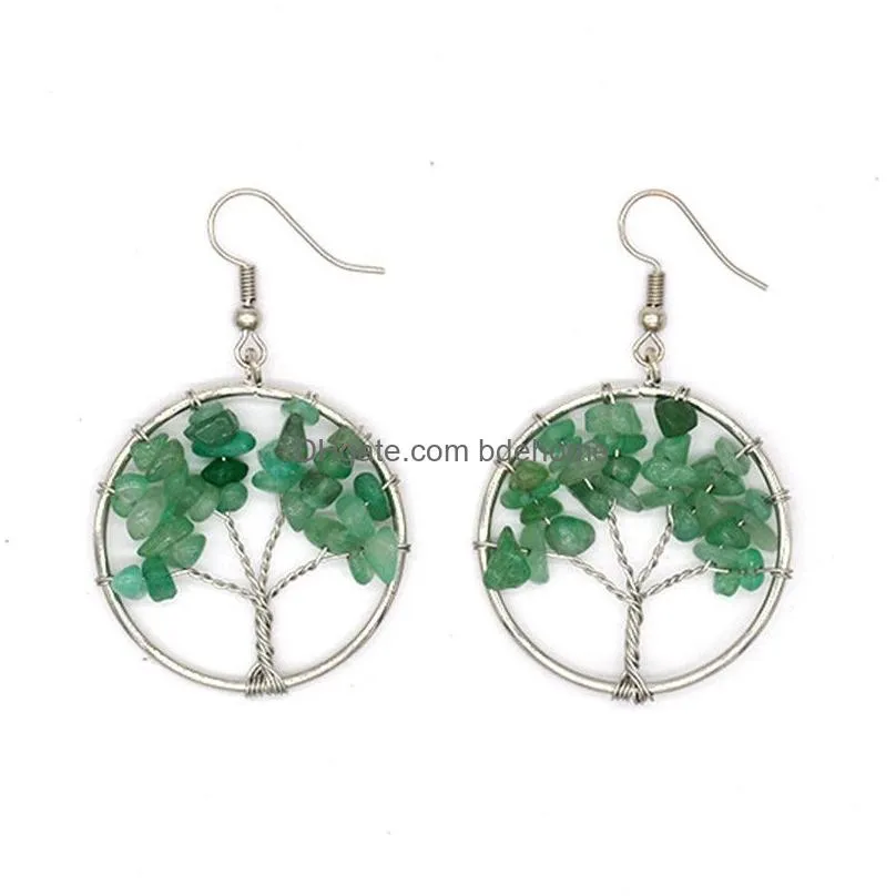 7 chakra quartz natural stone tree of life pattern hollow out earrings for women long earrings designs moda mujer pendientes