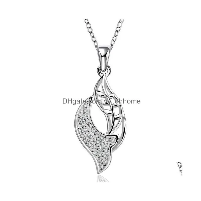 wedding leaves womens sterling silver plate necklace fashion 925 silver pendant necklace with chains gn575