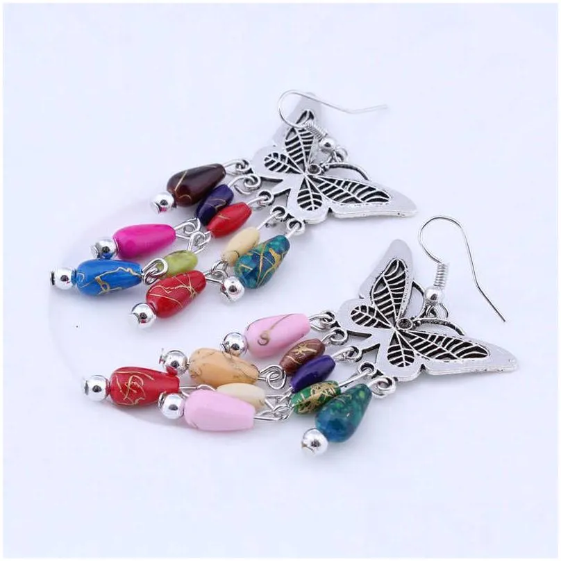 womens hollow butterfly tibetan silver charm earrings gstqe037 fashion gift national style women diy earring